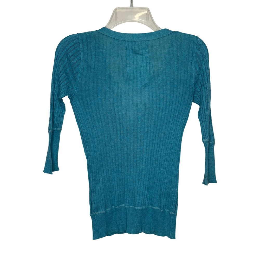 Hollister Henley Top  Medium Teal Blue Y2K Ribbed Cable 3/4 Sleeve - Picture 7 of 8